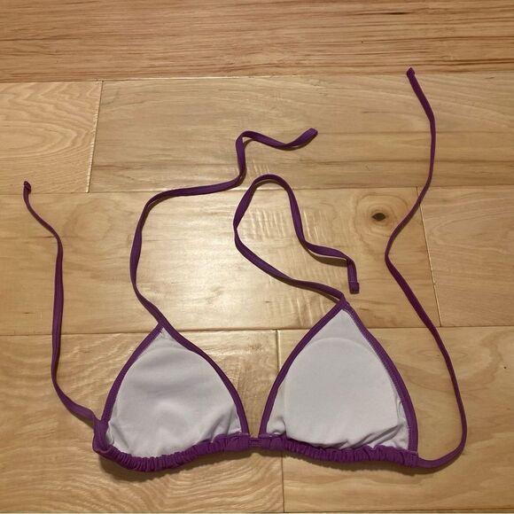 G21 Metallic Purple Ruffled String Bikini Swimsuit Size Medium - Picture 8 of 15